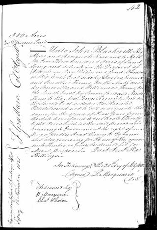 Governor Macquarie’s Grant to John Blackwell, 25 July 1821 TAHO LSD354-1-5, p.48