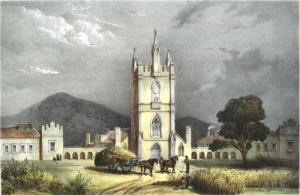 St John’s Church, New Town. Drawing, LeBreton, Lithograph, Blanchard 184?) Libraries Tasmania, https://stors.tas.gov.au/AUTAS001125294546w800
