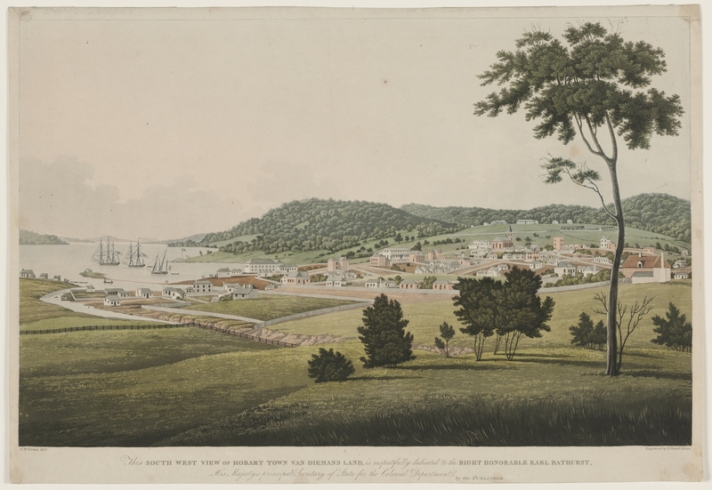 SW view of Hobart Town, 1819, by George William Evans